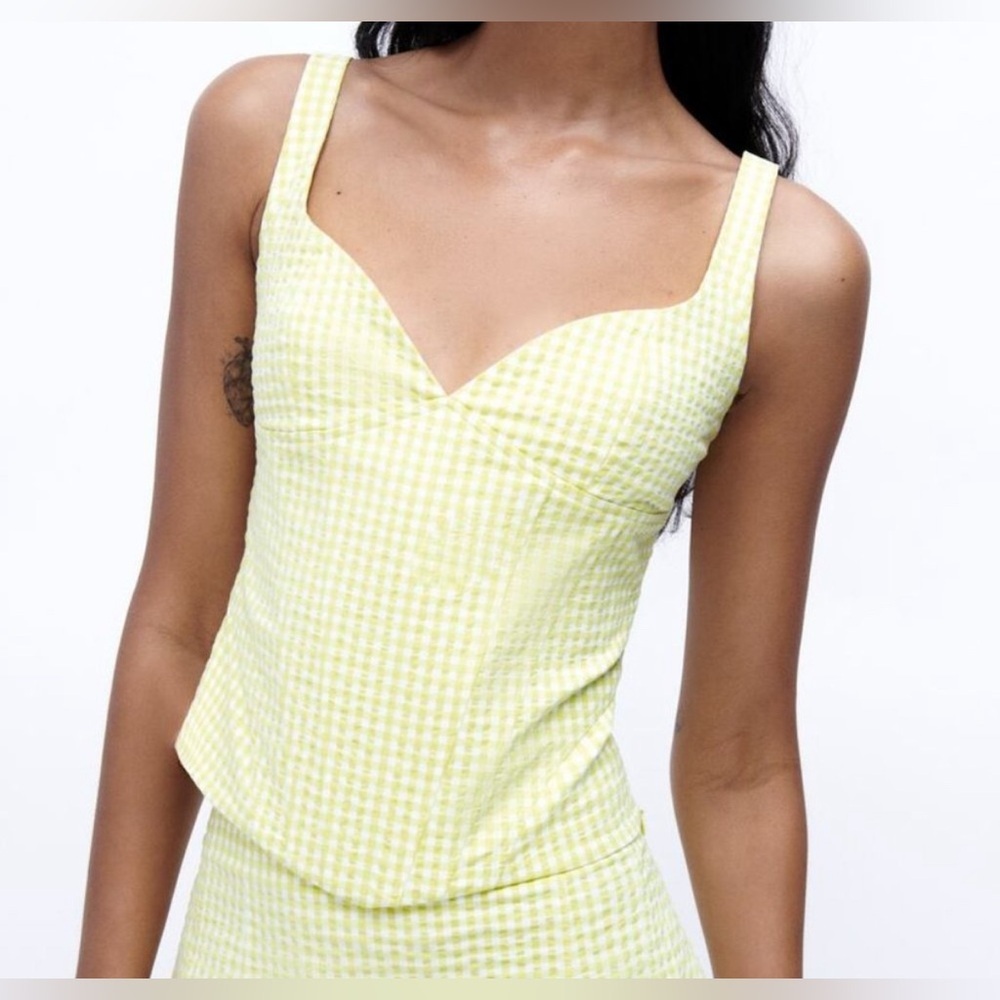 ZARA Green And White Gingham corset top size XS NEW